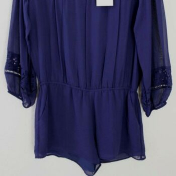 Joie Romper Silk Eyelet Lace Navy Size Large - Picture 5 of 8